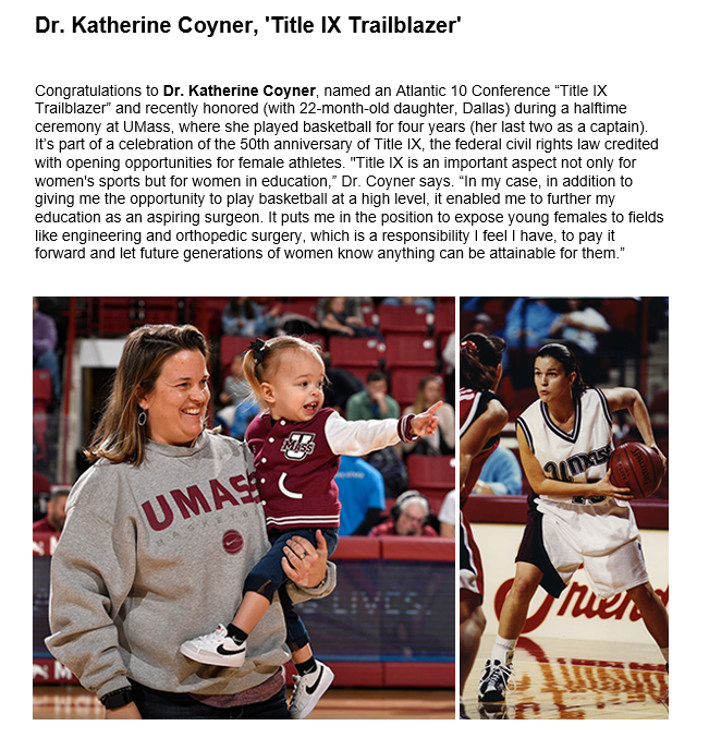 Coyner recognized as Atlantic 10 Title IX Trailblazer